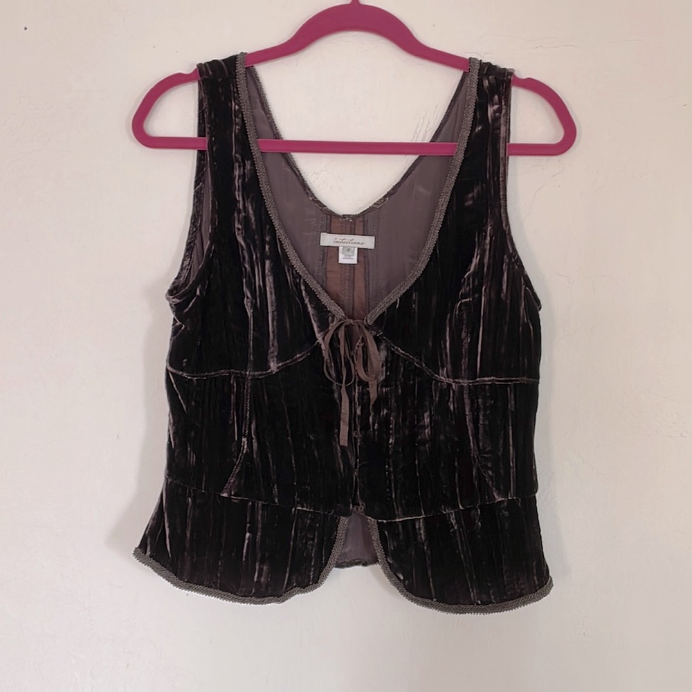 Chocolate velvety vest by Intuitions.